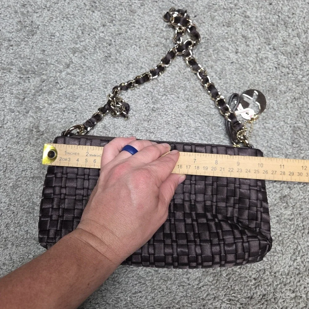 The Sak Woven Satin Baguette Shoulder Bag Breast Cancer Awareness Charm Minimal